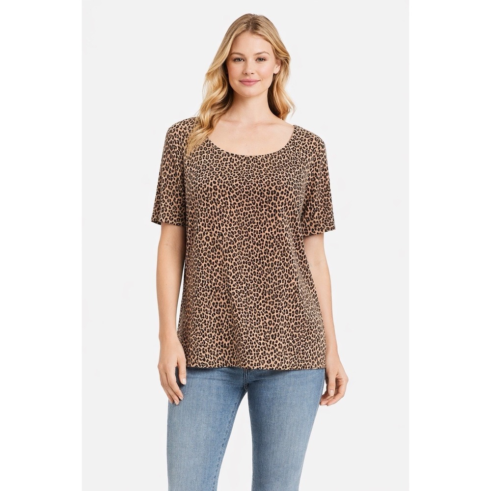 Steven Edwards Leopard Print Tunic Top Women's XL Stretch Short‎ Sleeve